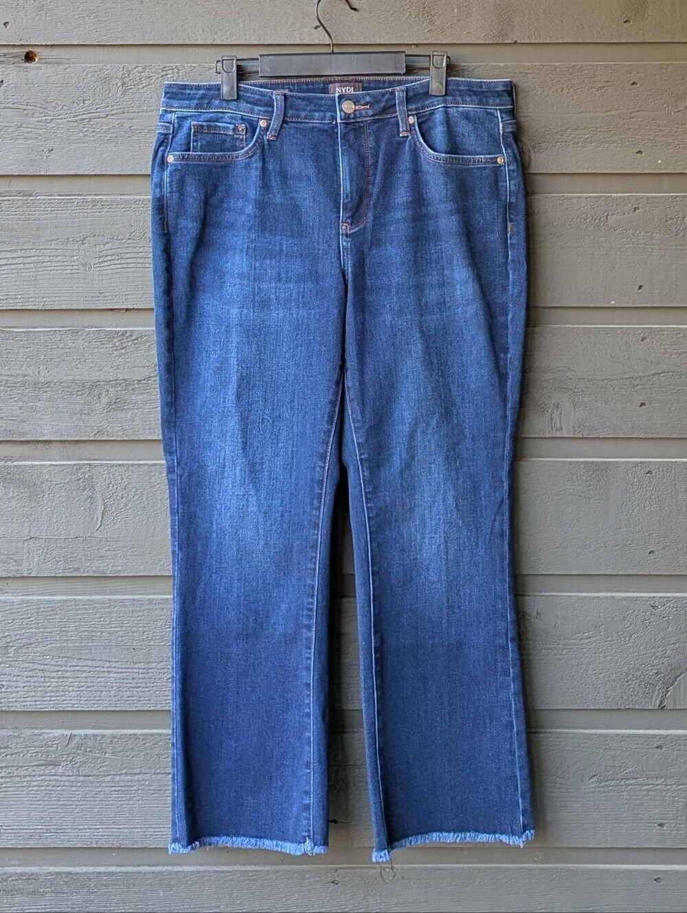 NYDJ Barbara Bootcut Blue Jeans Gold Coast Ankle Fray Hem Size 12 LiftXTuck
